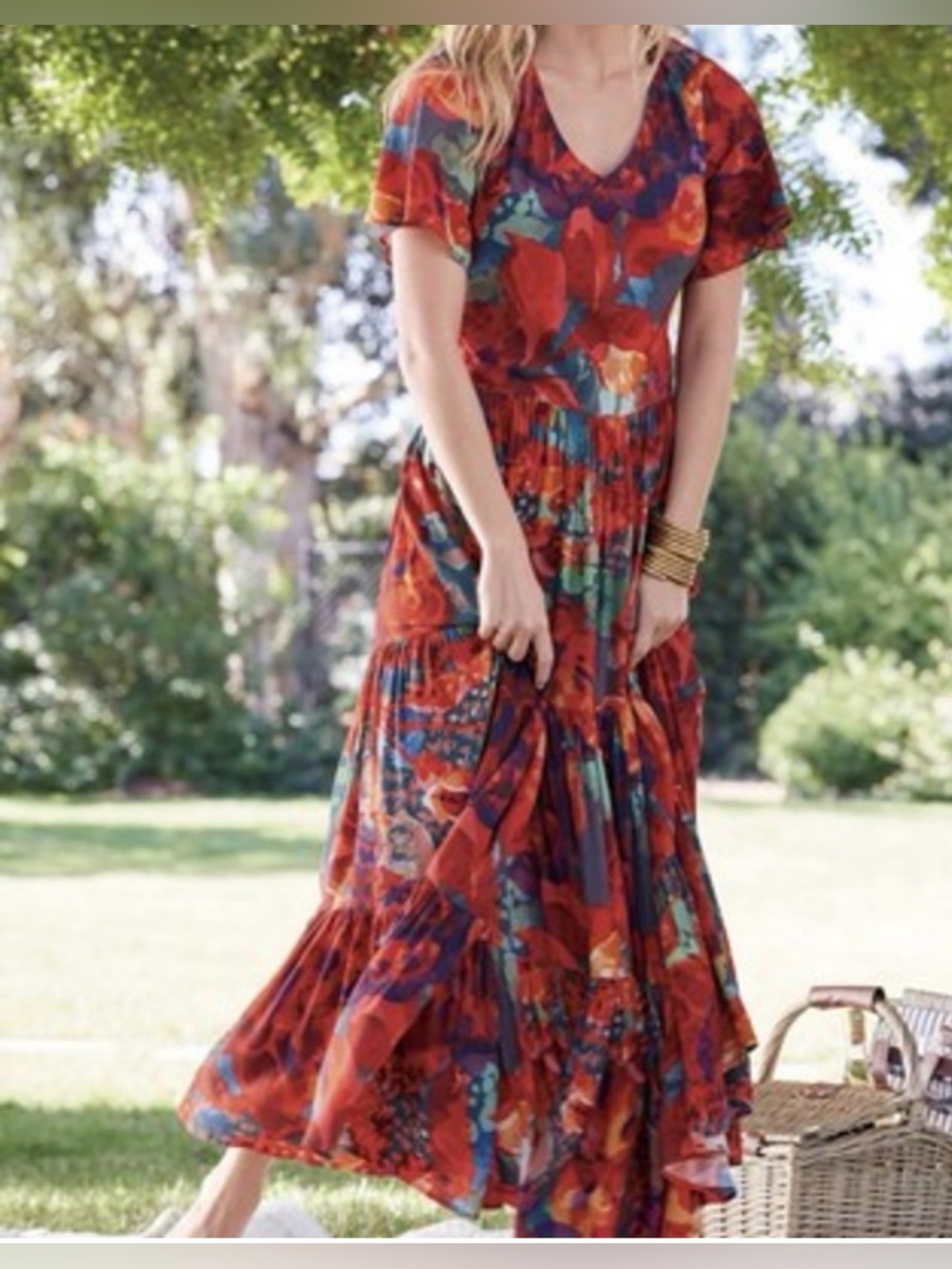 Soft surroundings floral midi dress floral vacation wedding boho large euc - Picture 2 of 9
